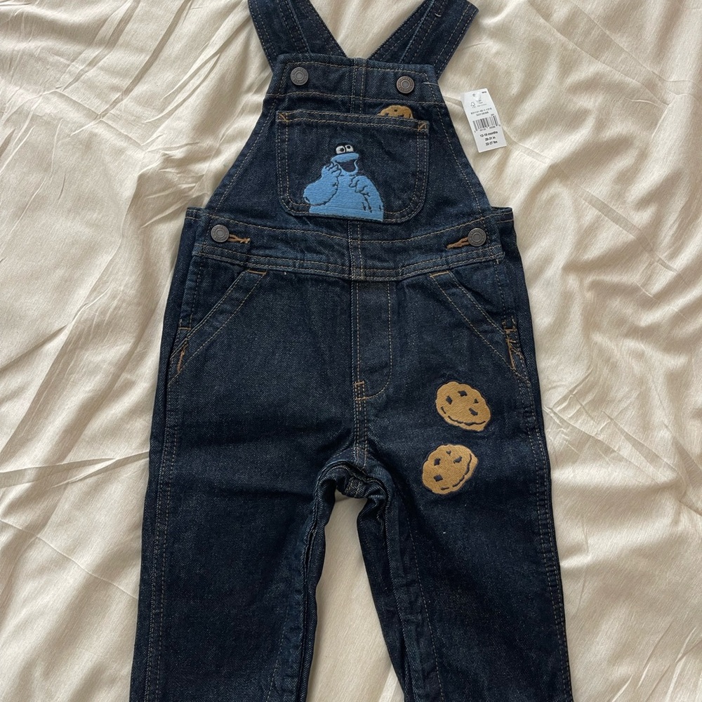 Gap x Sesame Street Cookie Monster Denim Overalls